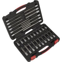 Sealey 32 Piece Torx Socket Bit Set in black and red case with organized silver sockets and bits.