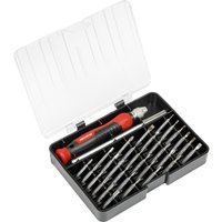 Sealey 32 Piece Precision Screwdriver and Bit Set in black case with red-handled screwdriver and multiple bits.