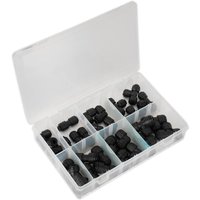 "Sealey 32 Piece Speedfit Pneumatic Coupling Assortment in clear plastic case with multiple compartments, black fittings"