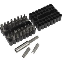 Sealey 33 piece security screwdriver bit set with black storage case and various metal bits, including hex and Torx.