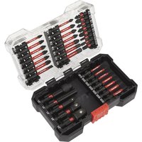 Sealey 34 Piece Impact Grade Screwdriver Bit Set in black and red, stored in a clear-lid black plastic case.