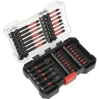 Sealey 35-piece impact grade screwdriver bit set in black and red, housed in a transparent-lid plastic case.