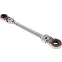 Sealey 4 in 1 silver ratchet ring spanner with reversible flexible head and red accents on both ends