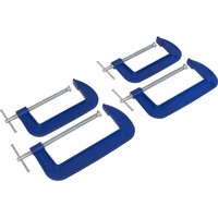 Blue Sealey G Clamp Set with two 150mm and two 200mm clamps, featuring silver screw handles.