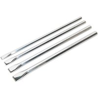 Sealey 4 Piece Extra Long Chisel Set with silver metallic finish and flat beveled edges.