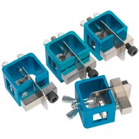 Sealey 4 Piece Sheet Metal Welding Clamp Set with blue square frames and silver adjustable screws.