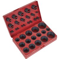 Red Sealey case with assorted black O-rings in various sizes, organized in labeled compartments.
