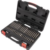 Sealey 42 Piece Torx, Hex and Spline Socket Bit Set in black case with red latches and organized compartments.