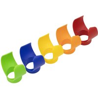 Five Sealey pressure sprayer caps in green, blue, yellow, orange, and red, each with a curved design.