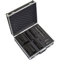 Sealey 5 Piece Diamond Core Kit in black foam-lined case with drill bits and core drills neatly arranged.