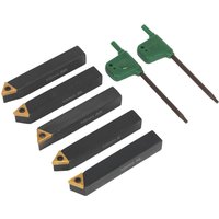 Sealey 5 Piece Indexable 10mm Turning Tool Set with black handles, gold tips, and two green adjustment keys.