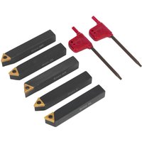 Sealey 5 Piece Indexable 8mm Turning Tool Set with black handles, gold tips, and two red adjustment keys.