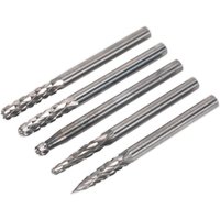 Sealey 5 Piece Micro Carbide Burr Set with silver cylindrical shanks and various shaped cutting heads.