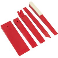 Red Sealey 5 Piece Panel Wedge Tool Set with various shaped wedges, including pointed and notched ends.