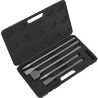 Sealey 5 Piece SDS Max Demolition Chisel Set with four chisels in a black plastic case with molded slots.