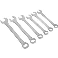 Sealey 6 Piece Jumbo Combination Spanner Set, silver wrenches with open and ring ends, varying sizes.