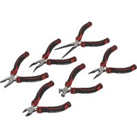 Sealey 6 Piece Mini Pliers Set with red and black rubber grips, including needle nose, diagonal, and combination pliers.