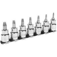 Sealey 7 Piece 3/8" Drive Lock On Torx Socket Bit Set, chrome finish, mounted on a metal rail.