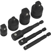 Black Sealey 7 Piece Impact Socket Adaptor Set with various sizes, featuring square drive ends and durable finish.