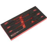 Sealey 7 Piece VDE Insulated Screwdriver Set with red handles in black and red module tray.