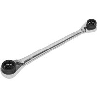 Sealey 8 in 1 reversible ratchet ring spanner, silver with dual black ratchet heads on each end.