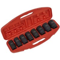 Red Sealey case with 8 black deep impact sockets, 3/4" drive, metric sizes, organized in molded slots.