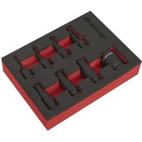 Sealey 8 Piece 3/8" Drive Impact Hex Socket Bit Set in black foam tray with red base, featuring various hex sizes.