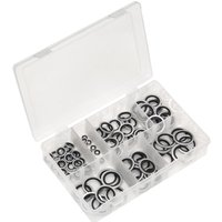 Clear plastic box with assorted black rubber bonded seals in various sizes, organized in compartments.