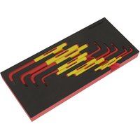 Red and yellow Sealey 9 Piece VDE Insulated Torx Key Set arranged in a black module tray.