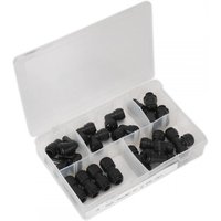 Sealey AB070JG Speedfit® Coupling Assortment 20Pc, black connectors in a clear plastic box with compartments.