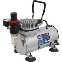Sealey AB900 Mini Air Brush Compressor, silver with black handle, pressure gauge, and rubber feet.