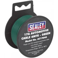 Sealey AC1704G green automotive cable, 17A, 4 meters, thick wall, coiled on black spool with label.