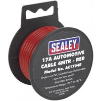Red Sealey automotive cable, 17A, 4 meters, on a black spool with product label and specifications.