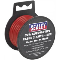 Red Sealey automotive cable, 27A, 2.5m length, thick wall, coiled on black spool with label.