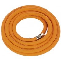 Orange Sealey air hose, 5m x Ø10mm, hybrid high-visibility, coiled with 1/4in BSP unions.