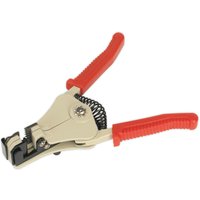 Automatic wire stripping tool by Sealey with beige body, red ergonomic handles, and adjustable stripping mechanism.