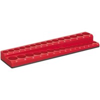 Red Sealey magnetic socket holder with 30 slots for 3/8inSq drive sockets, rectangular shape with numbered slots.