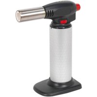 Sealey AK2932 gas soldering torch with silver nozzle, black and red controls, and textured silver handle.