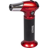 Red and black Sealey AK2936 butane heating and soldering torch with chrome nozzle and ergonomic grip.