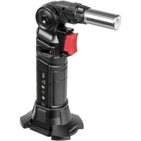 Black Sealey butane soldering torch with red ignition button and adjustable nozzle on a sturdy base.
