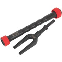Black Sealey AK390 Impact Ball Joint Splitter with red end caps and a grooved handle.
