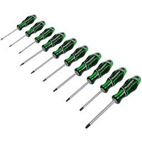 Sealey 10-piece Torx screwdriver set with black and green hi-vis handles, chrome shafts, and magnetic tips.