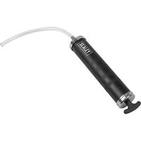 Black Sealey AK46 oil suction syringe with clear flexible tube and ergonomic handle.