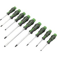 Sealey AK4941HV screwdriver set, 9-piece, hi-vis green handles, chrome shafts, hammer-thru design.