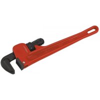 Red Sealey AK5104 pipe wrench, European pattern, 350mm, cast steel with adjustable jaw and textured grip handle.