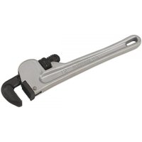 Silver Sealey pipe wrench, European pattern, 300mm, aluminium alloy, with black adjustable jaw and ergonomic handle.
