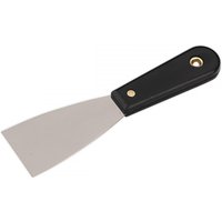 Sealey AK5221 scraper with a rigid 50mm stainless steel blade and black ergonomic handle with brass rivet.