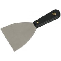 Sealey AK5223 scraper with a 100mm rigid stainless steel blade and a black ergonomic handle with brass rivet.