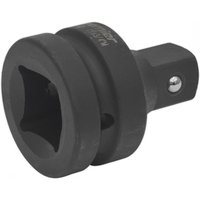 Black Sealey impact adaptor with 1in square drive female end and 3/4in square drive male end, robust metal construction.