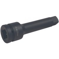 Black Sealey impact extension bar, 200mm length, 1-inch square drive, cylindrical shape with hexagonal socket end.